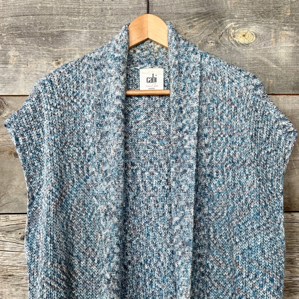 Cabi Napa Long Open Sweater Vest Duster S Blue Lagenlook Chunky Knit Layering - Picture 3 of 10